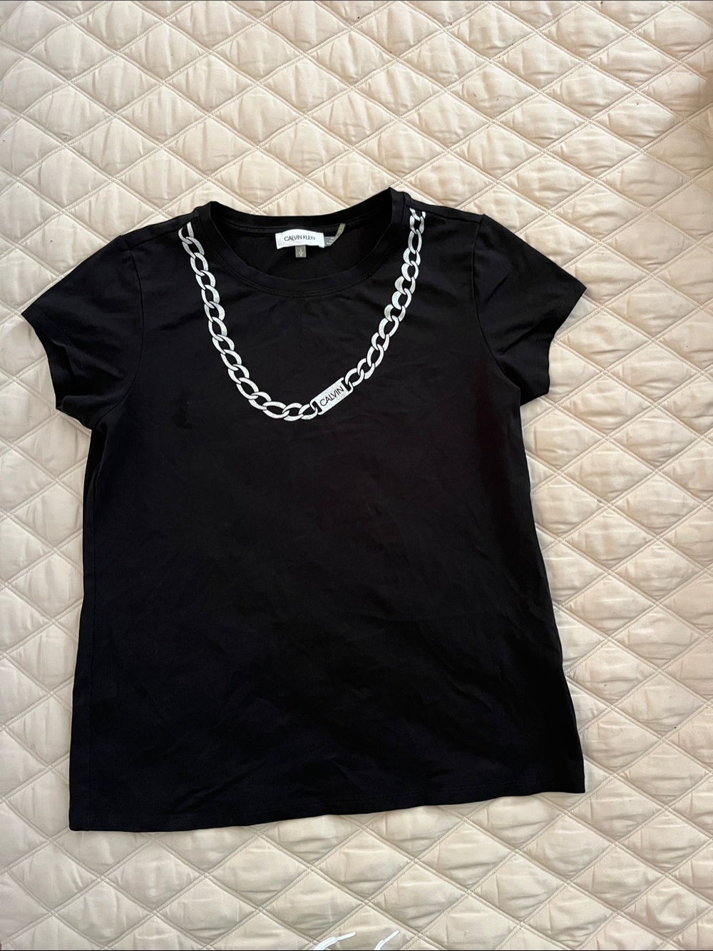 Calvin Klein Black Short Sleeve Tee with White Chain Graphic